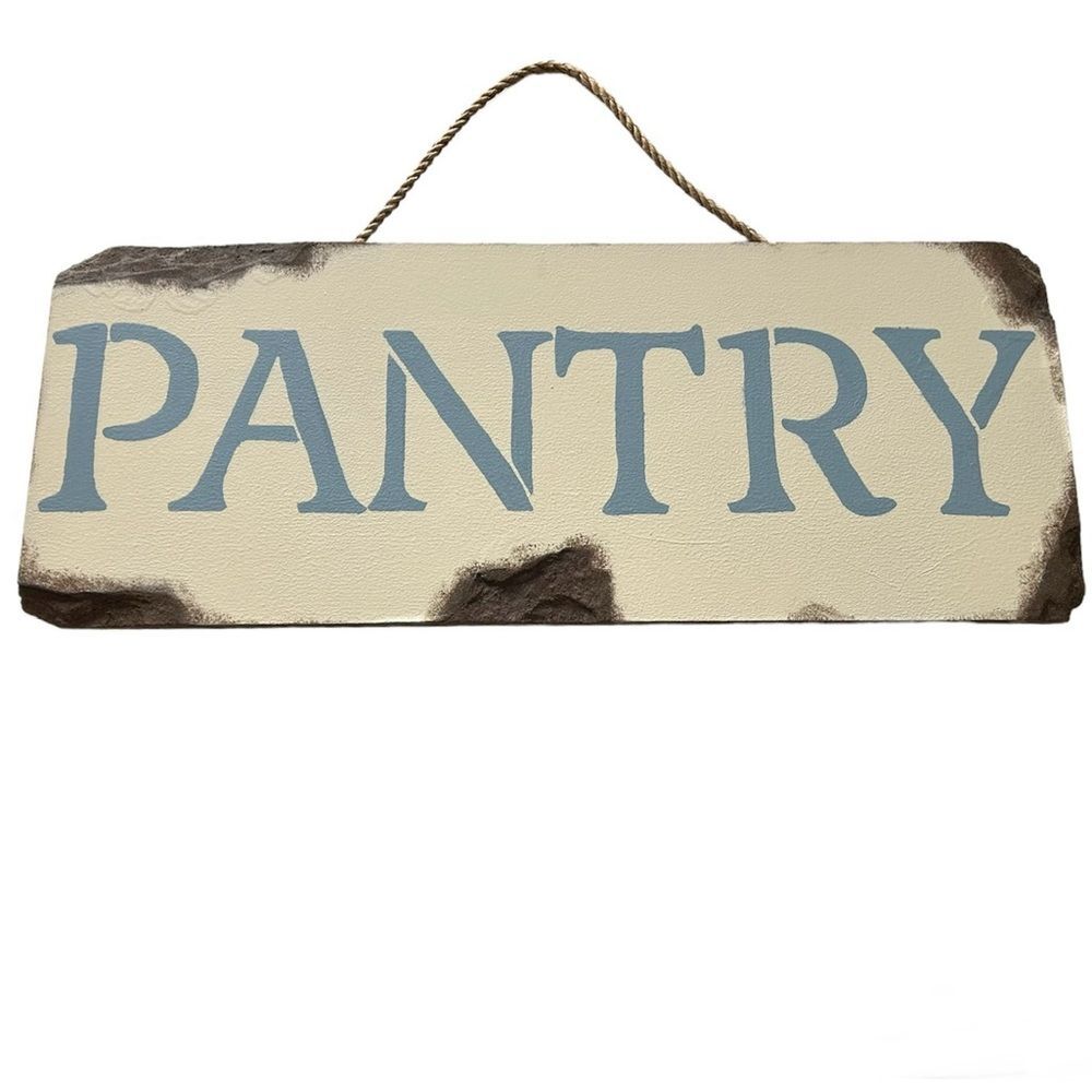 Handmade PANTRY Sign Sky Blue Letters Distressed Rope Hook Wood Board